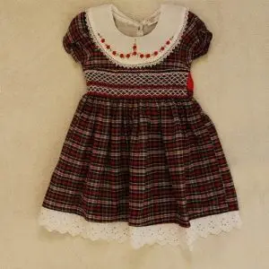 Maroon and White Smock Dress