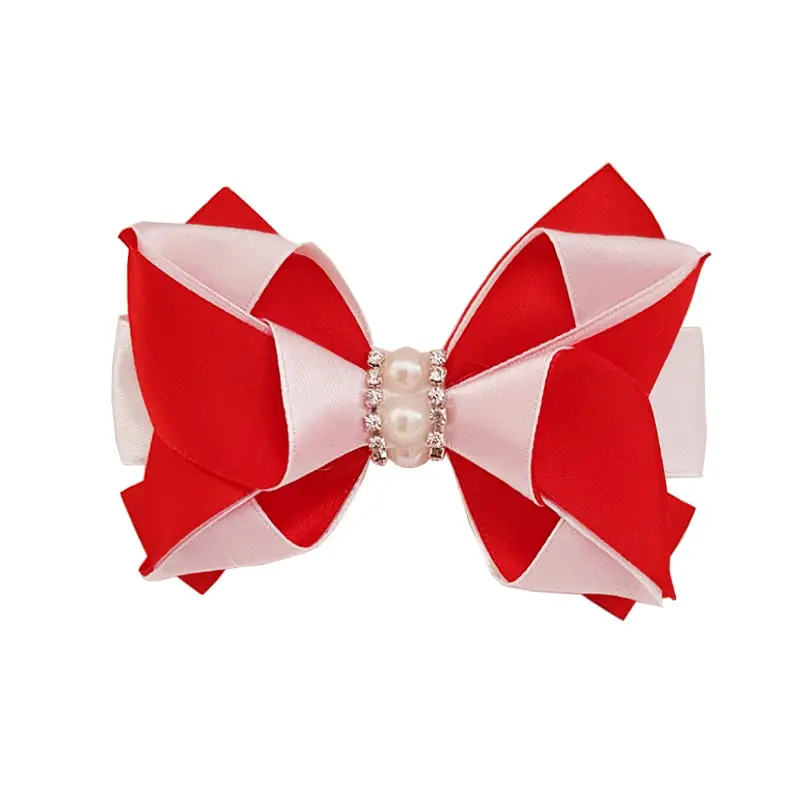 Hair Bow Clip – Red and White
