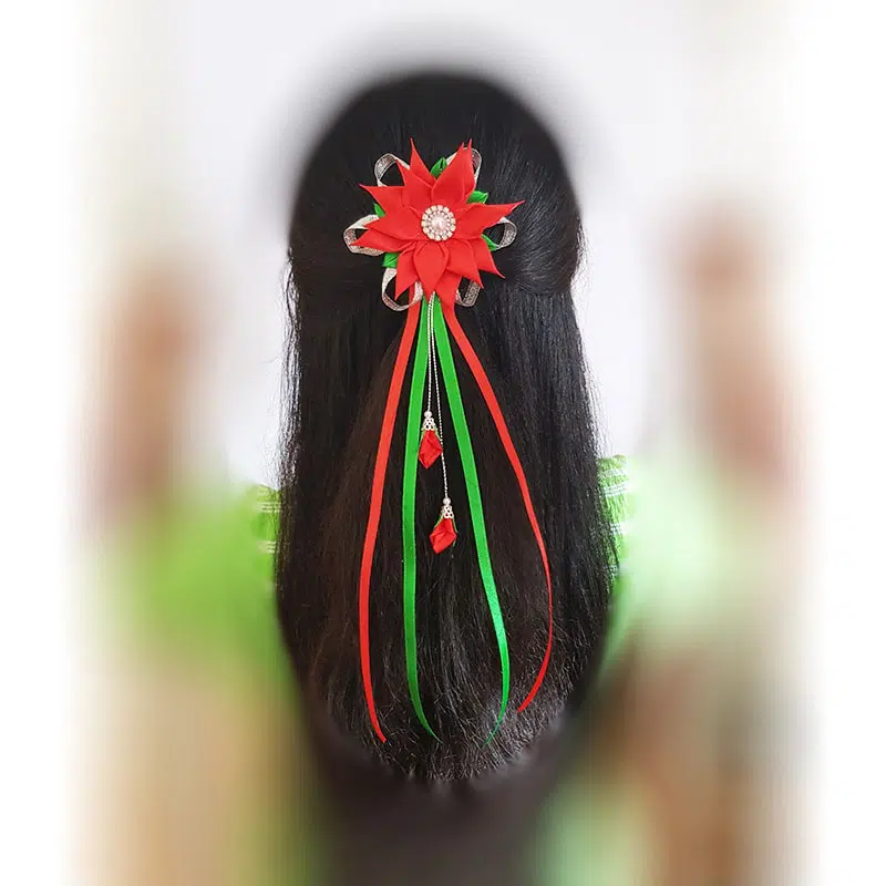 Red Flower Hair Bow Clip